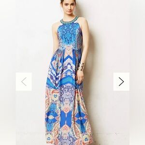 Rains Gill Anthropologie Blue Patterned Maxi Dress size 2